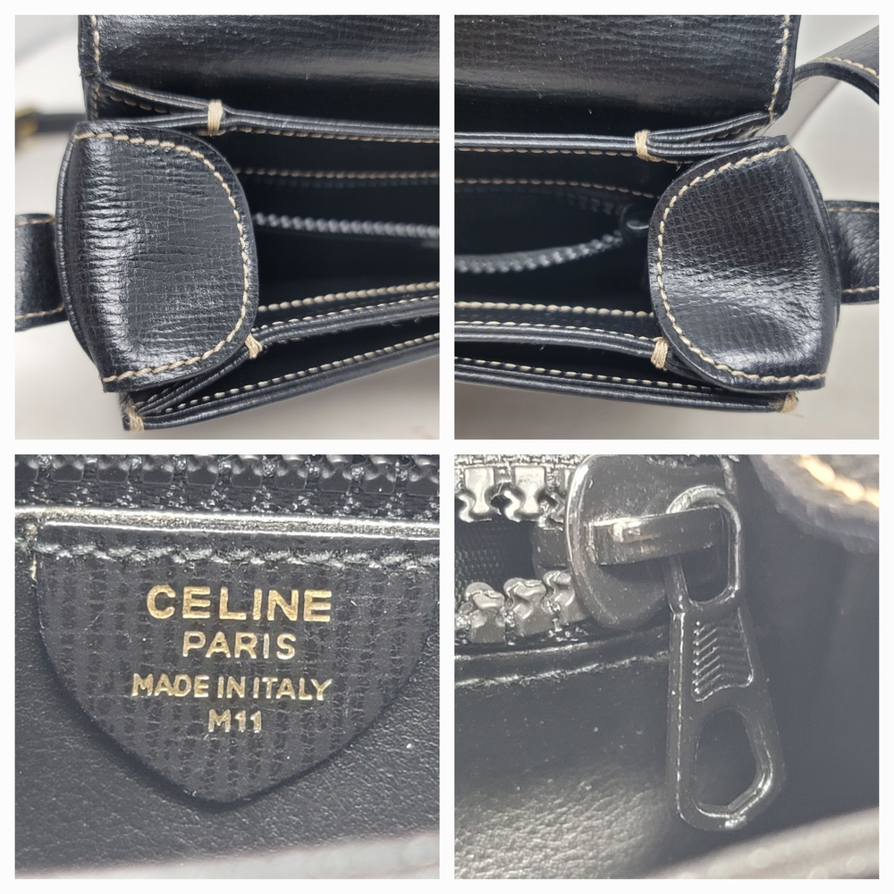 Vintage Celine Gold Ring Box Black Leather Small Crossbody Hand Bag Authentic - Picture 12 of 14